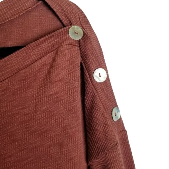 Listicle‎ Womens Rust Button-Shoulder Long-Sleeve Ribbed Top Size Large - Picture 6 of 10